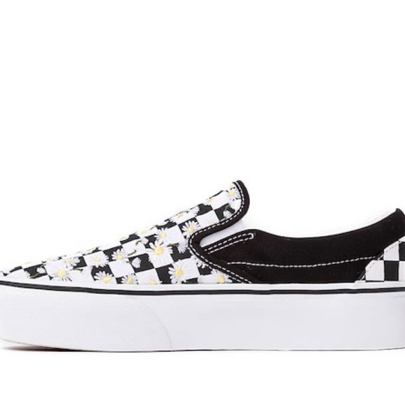 Vans Black and White Daisy Checkered Platform Slip-Ons - Picture 4 of 4